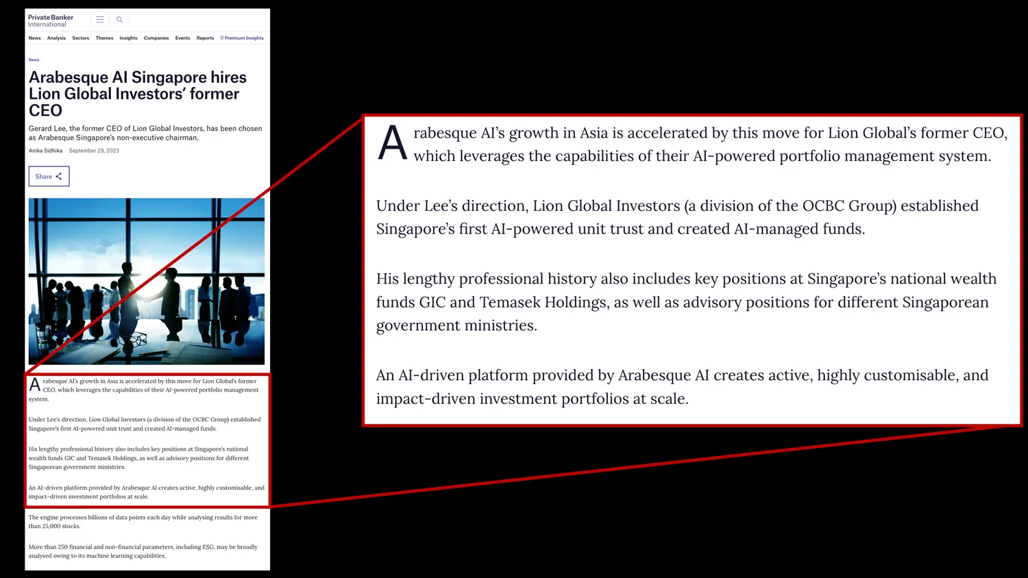 Arabesque AI Singapore hires Lion Global Investors' former CEO